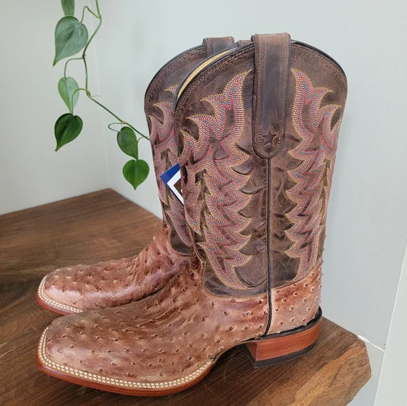 Tony Lama Brown Ostrich Leather Men's Boots - Picture 2 of 7